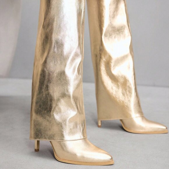 Gold metallic Women's Pointed Toe Stilettos boots - Picture 4 of 5